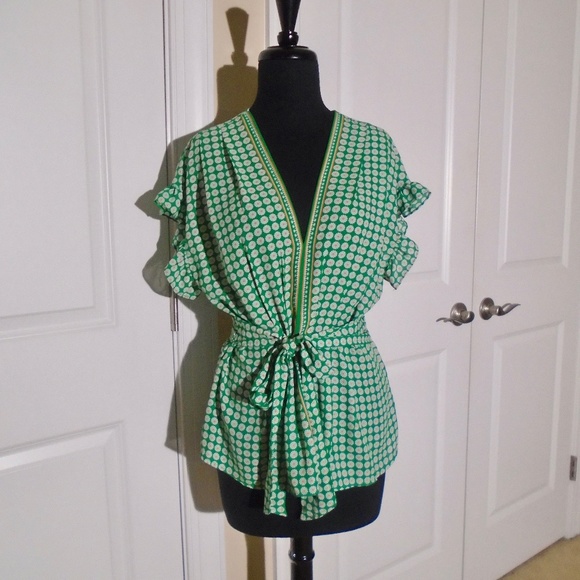 MAX STUDIO NWT Ruffle Cap Sleeve Tie Waist Blouse Top - Picture 2 of 5